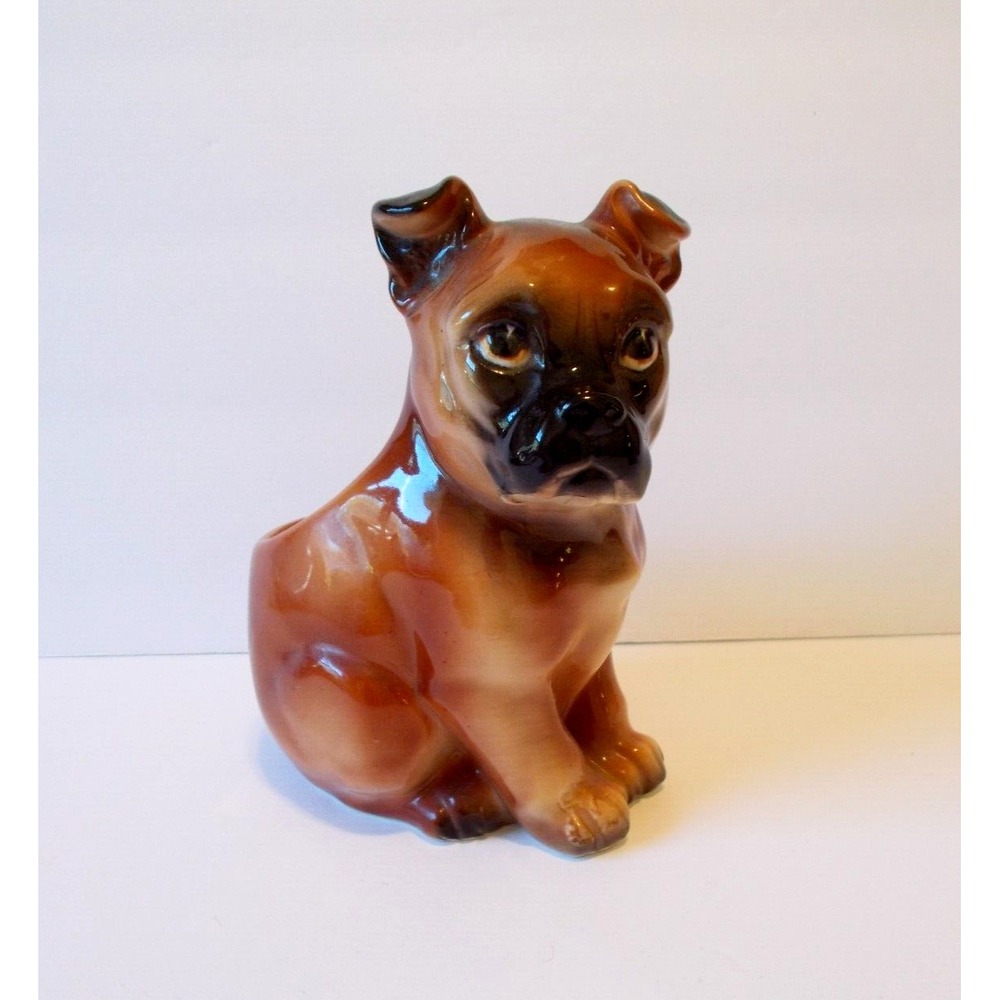 VTG Lefton Boxer Puppy Dog Ceramic Figure Figurine Planter Vase 6 Tall